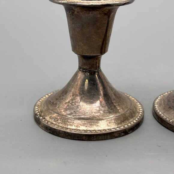 Vintage Silver Plated Taper Candle Holders With Beaded Rim And Classic Rounded - Picture 3 of 6